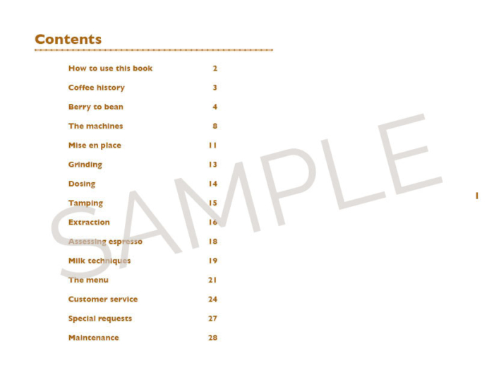 Sample page from Barista Workbook