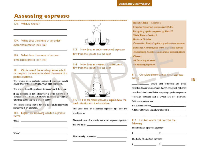 Sample page from Barista Workbook