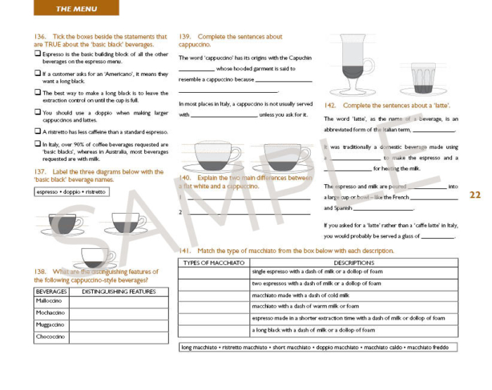 Sample page from Barista Workbook