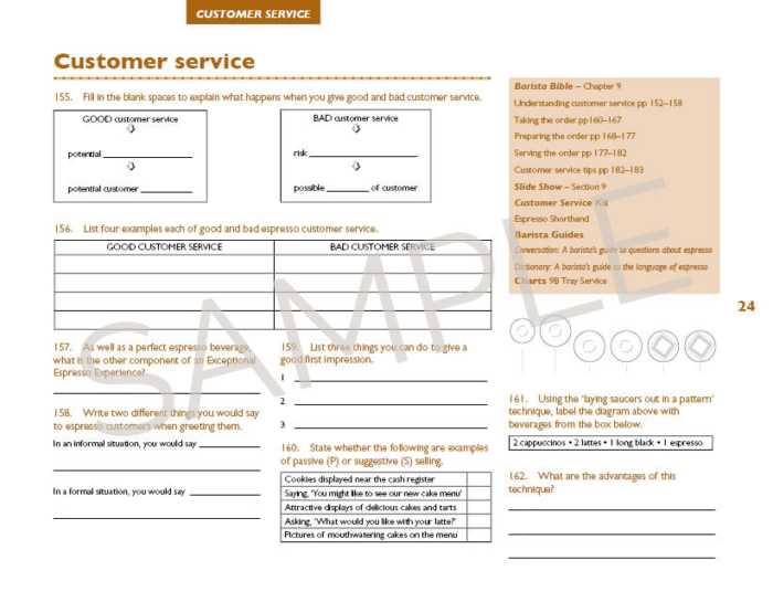 Sample page from Barista Workbook