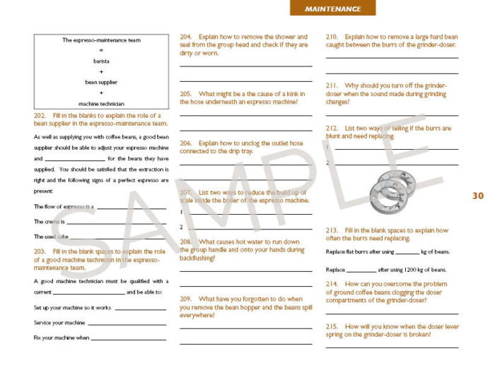 Sample page from Barista Workbook