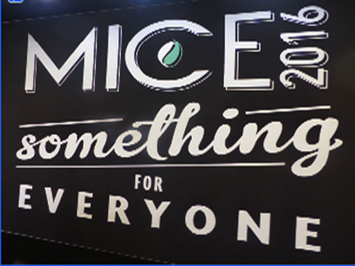 2016 Melbourne International Coffee Expo sign saying ' MICE 2016 Something for Everyone'