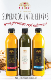 Alchemy advertisement for superfood latte elixers