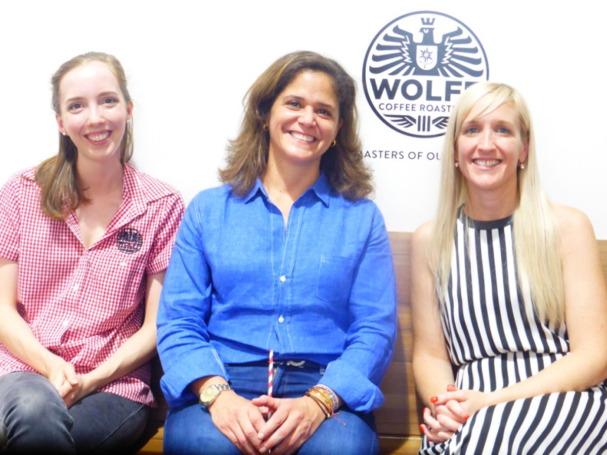 Aida Batlle with Penny Wolff and Kelsey Carr at a Women in Coffee event at Wolff Coffee Roasters