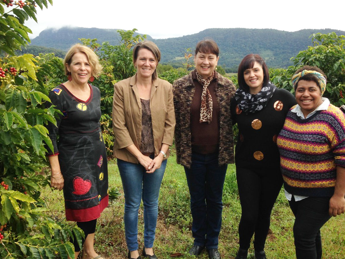 Zeta Grealy, Zoe Mahoney, Christine Cottrell, Jade Jennings and Mel Maksic at Wirui Coffee Plantation in the Tweed Valley in Australia